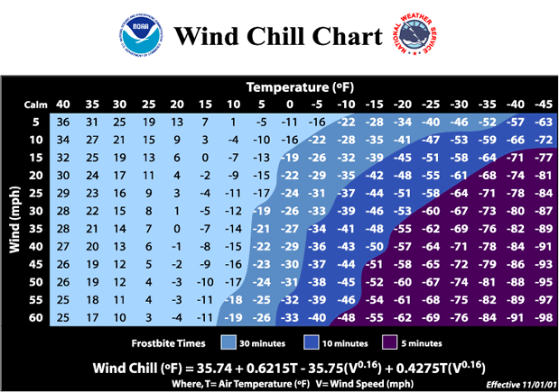 Wind Chill Chart. PDF version available below. 