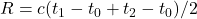 R = c(t_1 - t_0 + t_2 - t_0) / 2